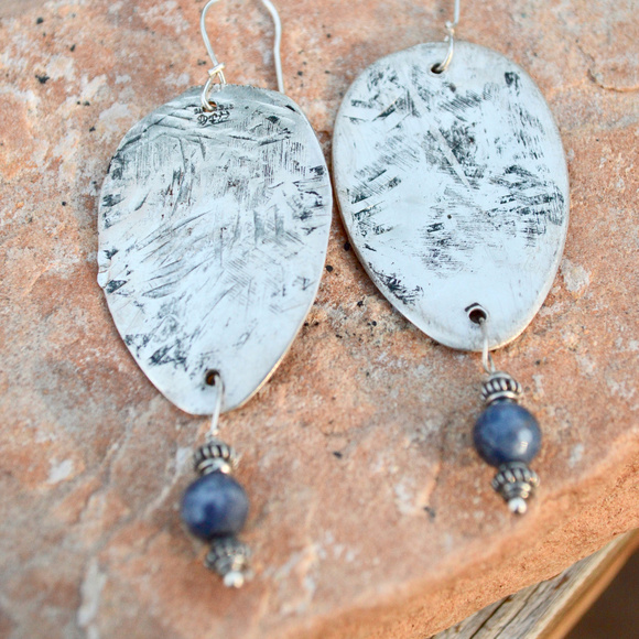 Antique Obsessions Jewelry - Sapphire Gemstone Sterling Silver Spoon Earrings